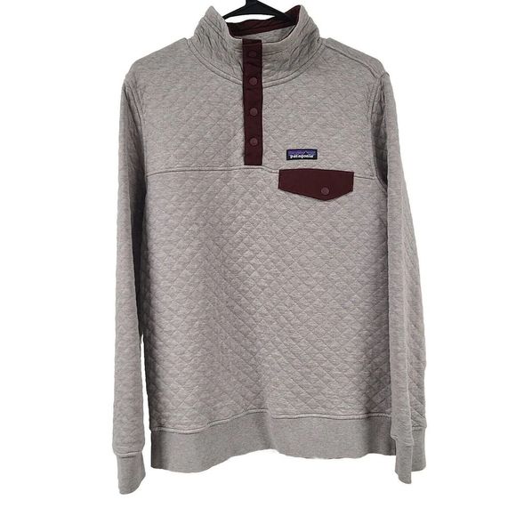 Patagonia Tops - Patagonia Organic Cotton Quilt Snap-T Pullover Gray Maroon Women's Sz S EUC